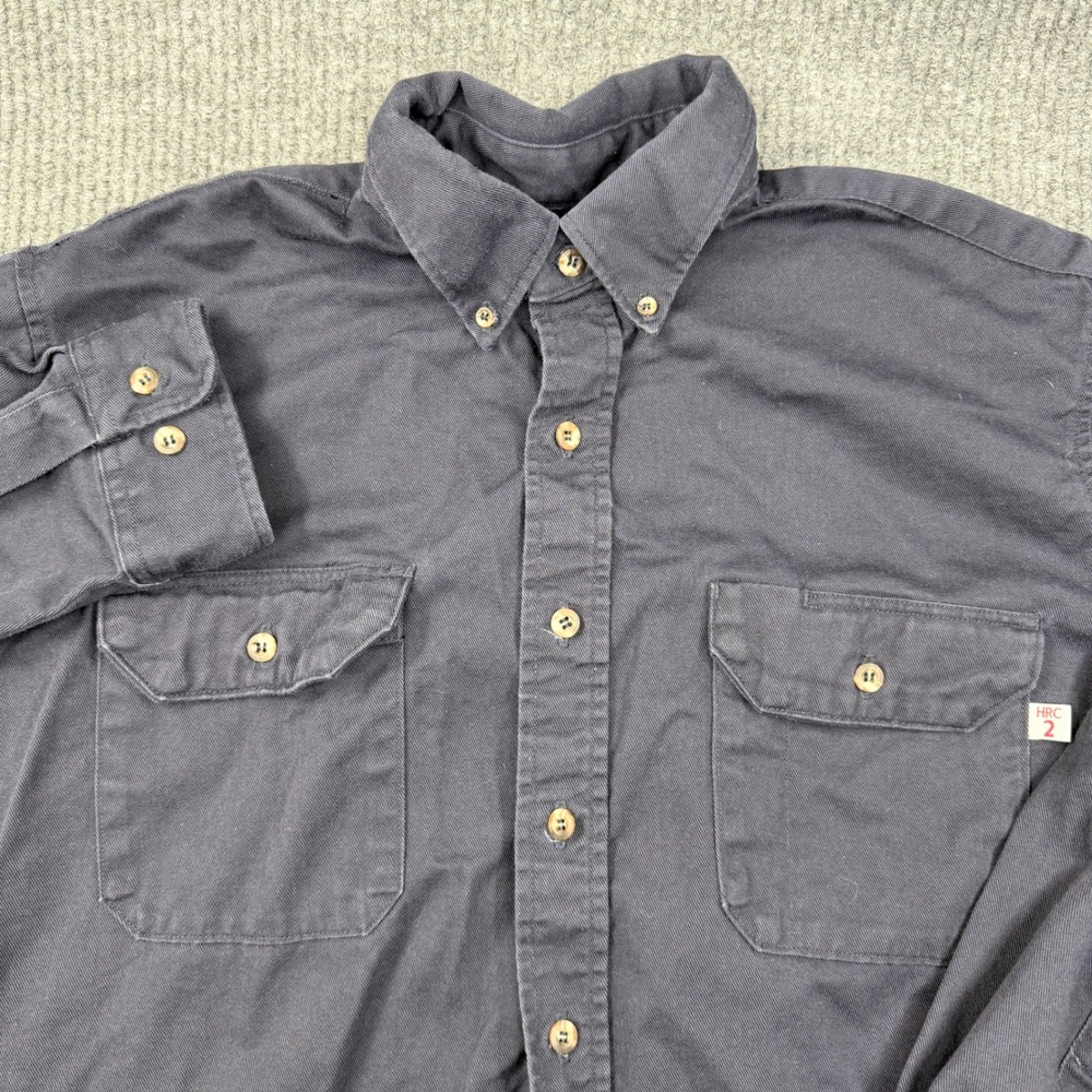 Tyndale Button Down Shirt Men Large Black Flame Resistant FR HRC 2 Workwear USA